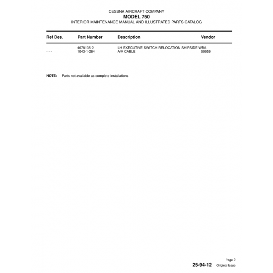 Aviation Part (1043-1-264) — Cessna 750 Aviation Part (1043-1-264) — Cessna 750