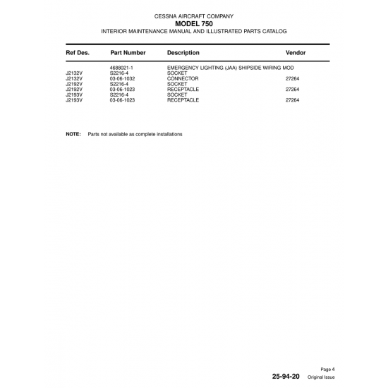 Aviation Part (J2192V) — Cessna 750 Aviation Part (J2192V) — Cessna 750