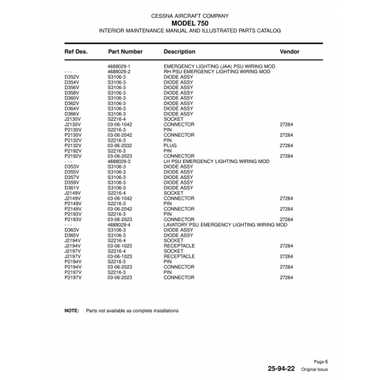 Aviation Part (03-06-1042) — Cessna 750