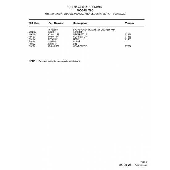 Aviation Part (P916V) — Cessna 750 Aviation Part (P916V) — Cessna 750
