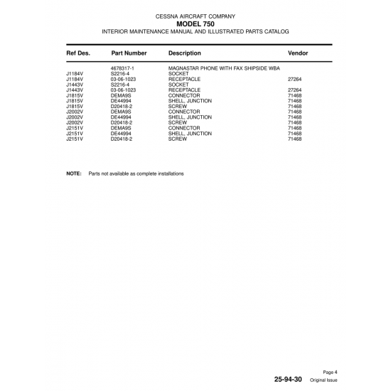 Aviation Part (4678317-1) — Cessna 750