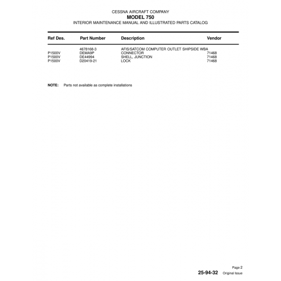Aviation Part (P1500V) — Cessna 750