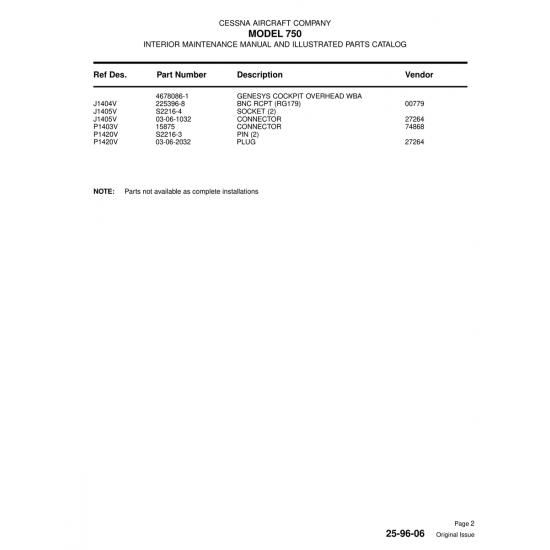 Aviation Part (4678086-1) — Cessna 750
