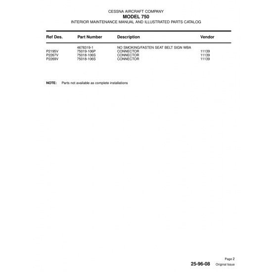 Aviation Part (4678319-1) — Cessna 750 Aviation Part (4678319-1) — Cessna 750