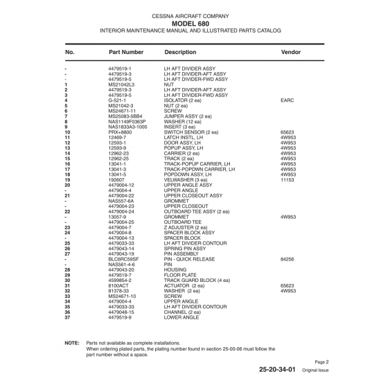 Aviation Part (4479519-7) — Cessna 680 Aviation Part (4479519-7) — Cessna 680