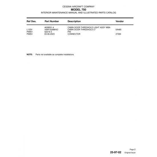 Aviation Part (4638001-4) — Cessna 750 Aviation Part (4638001-4) — Cessna 750
