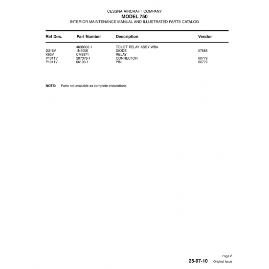 Aviation Part (4638002-1) — Cessna 750