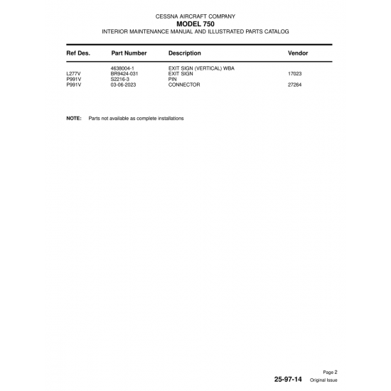 Aviation Part (4638004-1) — Cessna 750
