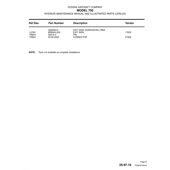 Aviation Part (4638004-2) — Cessna 750
