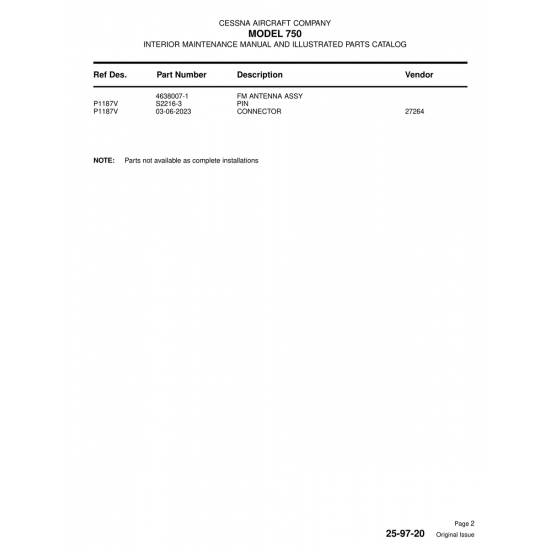 Aviation Part (4638007-1) — Cessna 750