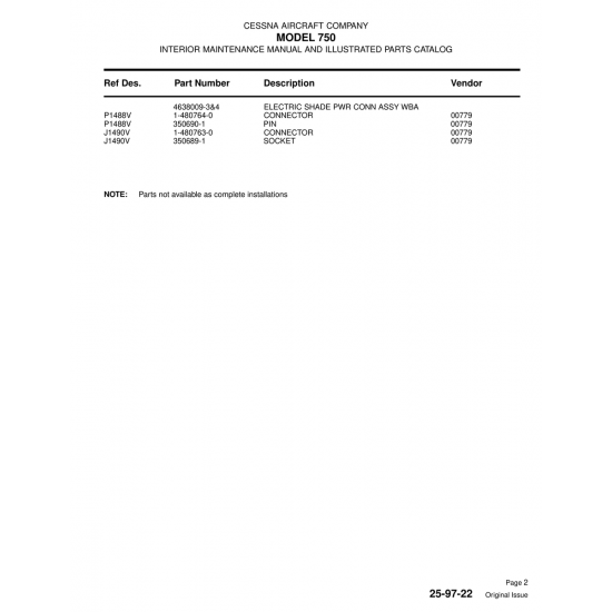 Aviation Part (1-480763-0) — Cessna 750