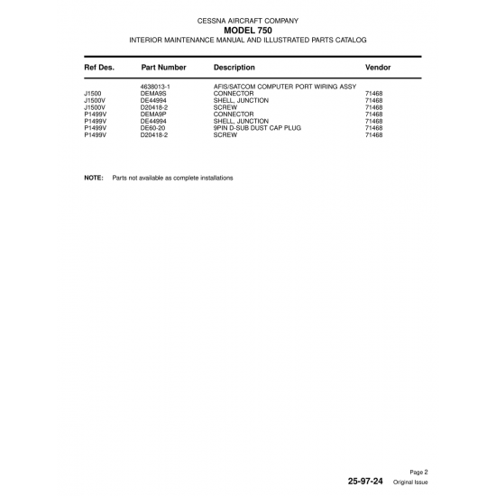 Aviation Part (4638013-1) — Cessna 750