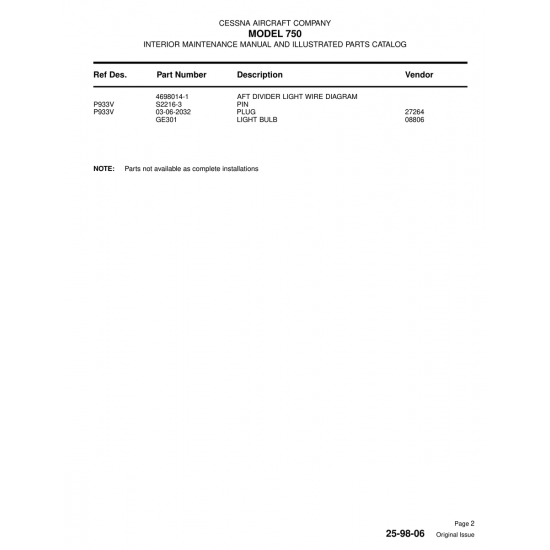 Aviation Part (4698014-1) — Cessna 750