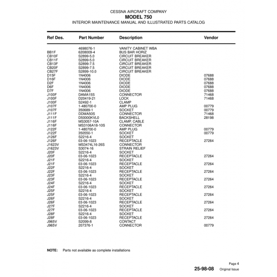 Aviation Part (4698076-1) — Cessna 750