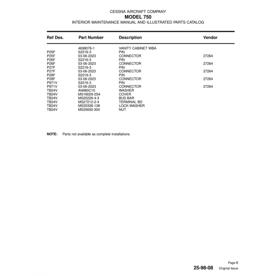 Aviation Part (P971V) — Cessna 750 Aviation Part (P971V) — Cessna 750