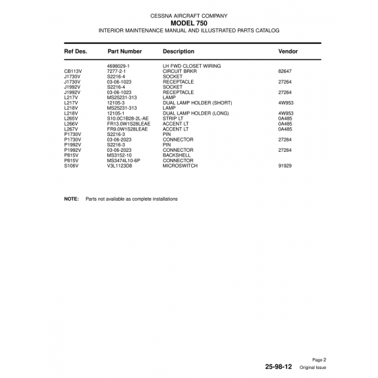 Aviation Part (12105-1) — Cessna 750 Aviation Part (12105-1) — Cessna 750