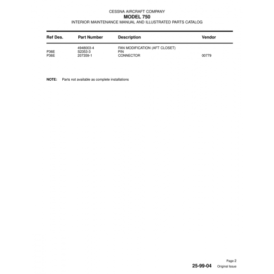 Aviation Part (4948003-4) — Cessna 750 Aviation Part (4948003-4) — Cessna 750