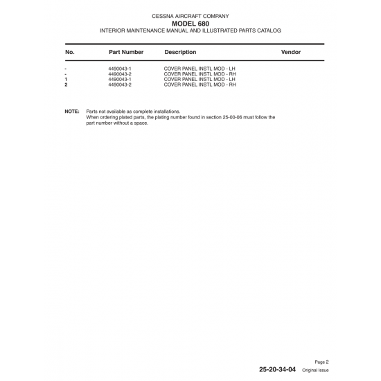 Aviation Part (4490043-2) — Cessna 680 Aviation Part (4490043-2) — Cessna 680