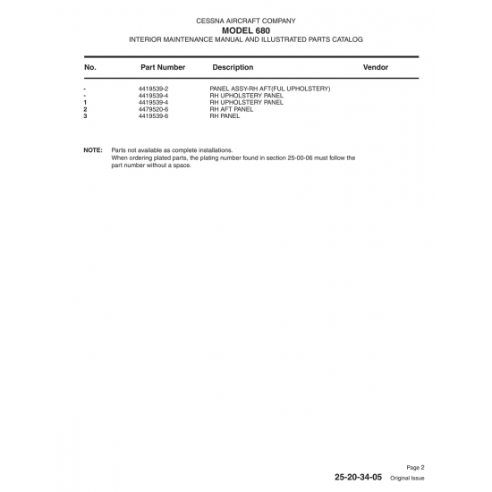 Aviation Part (4419539-4) — Cessna 680 Aviation Part (4419539-4) — Cessna 680