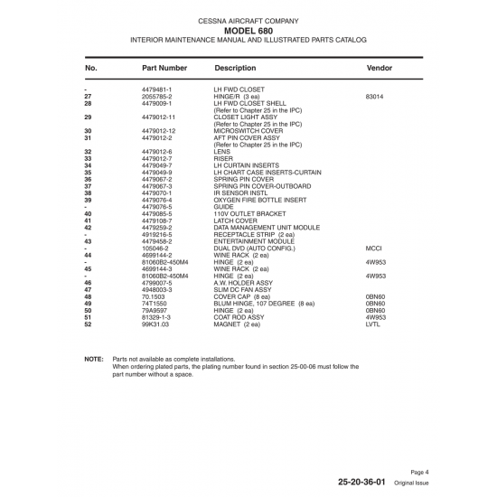 Aviation Part (4479009-1) — Cessna 680 Aviation Part (4479009-1) — Cessna 680