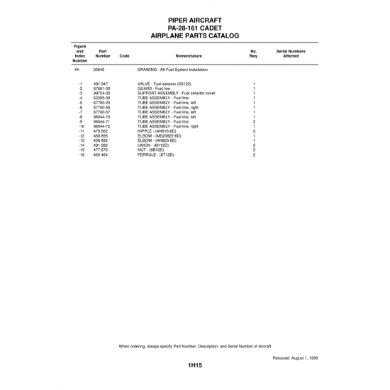 Aviation Part (67700-25) — Piper PA-28-161