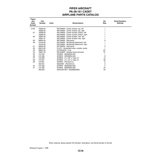 Aviation Part (76266-00) — Piper PA-28-161