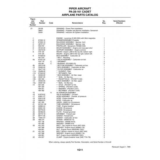 Aviation Part (99849-03) — Piper PA-28-161 Aviation Part (99849-03) — Piper PA-28-161
