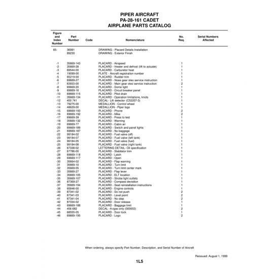 Aviation Part (99184-02) — Piper PA-28-161