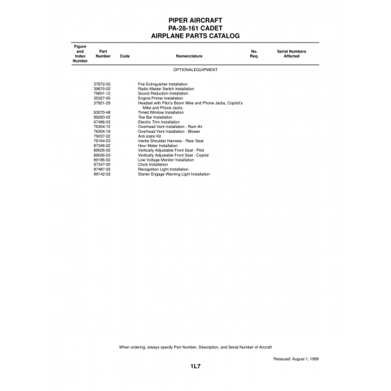 Aviation Part (89142-02) — Piper PA-28-161 Aviation Part (89142-02) — Piper PA-28-161