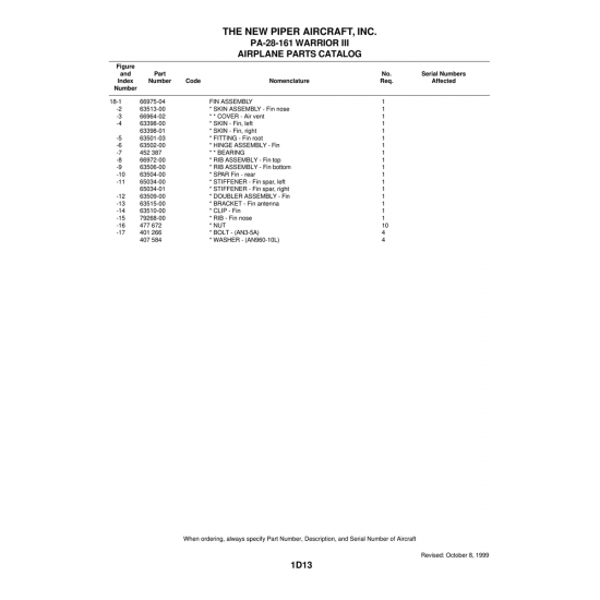 Aviation Part (66964-02) — Piper PA-28-161 Warrior