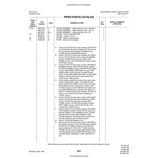 Aviation Part (69518-06) — Piper PA-28 Cherokee Aviation Part (69518-06) — Piper PA-28 Cherokee