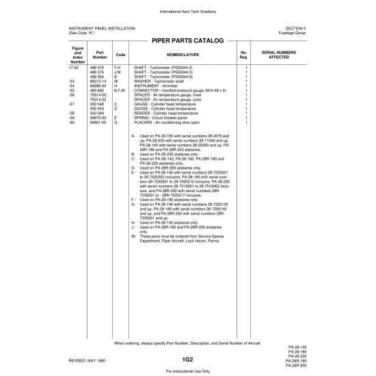 Aviation Part (99921-00) — Piper PA-28 Cherokee