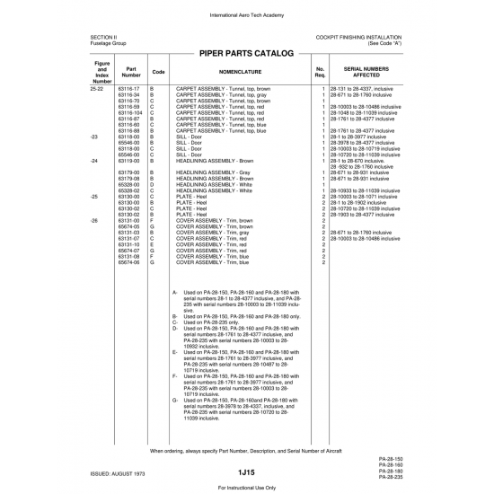 Aviation Part (63116-17) — Piper PA-28 Cherokee Aviation Part (63116-17) — Piper PA-28 Cherokee