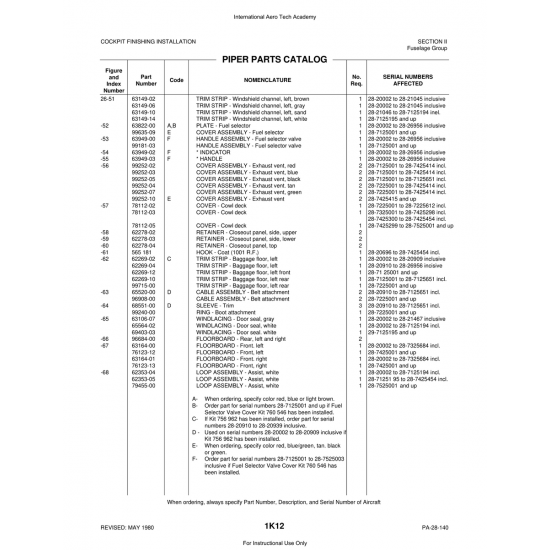 Aviation Part (99252-10) — Piper PA-28 Cherokee Aviation Part (99252-10) — Piper PA-28 Cherokee
