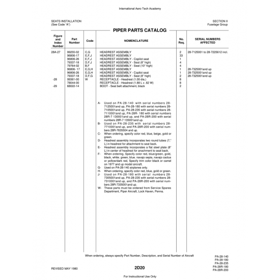Aviation Part (99361-00) — Piper PA-28 Cherokee