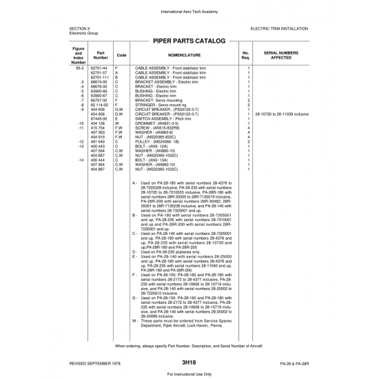 Aviation Part (62701-44) — Piper PA-28 Cherokee