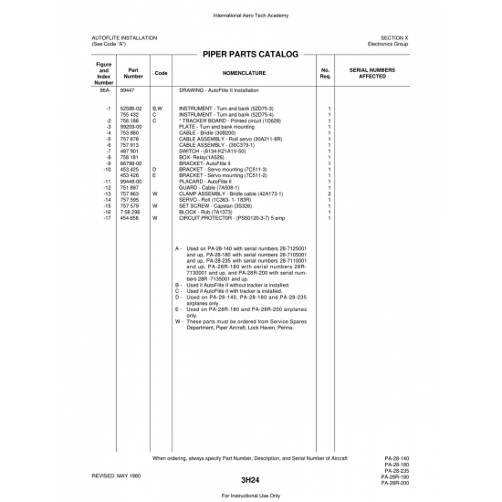 Aviation Part (99209-00) — Piper PA-28 Cherokee