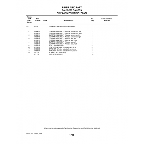 Aviation Part (67969-15) — Piper PA-28-161 Warrior