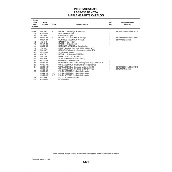 Aviation Part (63862-16) — Piper PA-28 Cherokee