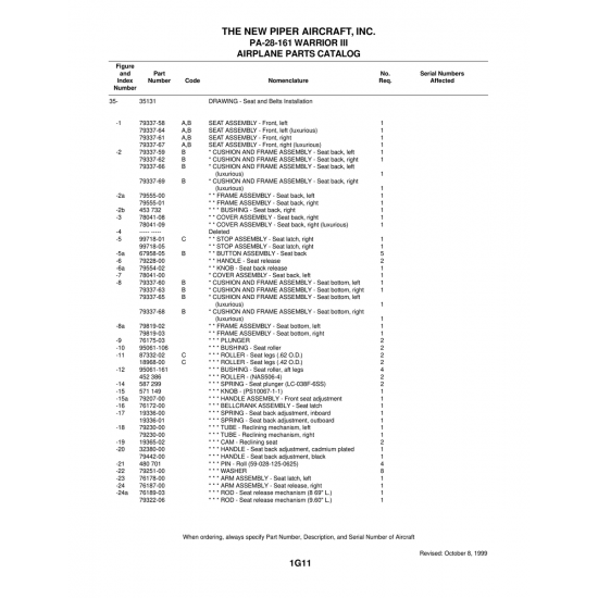 Aviation Part (79337-69) — Piper PA-28-161 Warrior Aviation Part (79337-69) — Piper PA-28-161 Warrior