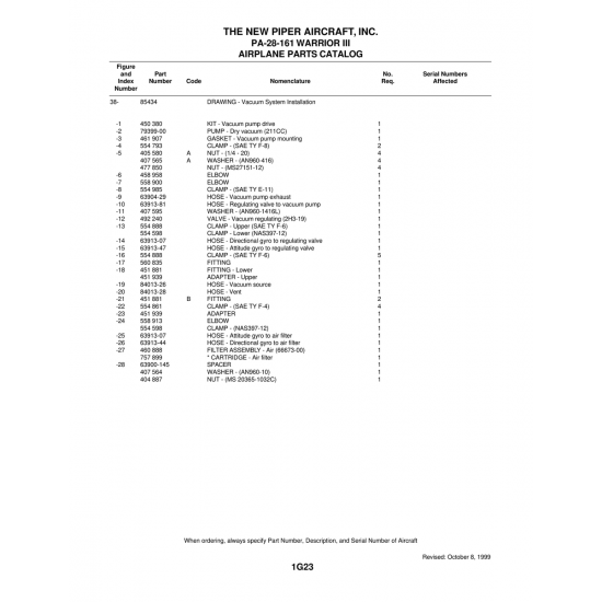 Aviation Part (84013-28) — Piper PA-28-161 Warrior