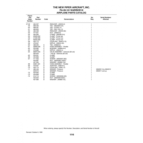 Aviation Part (63901-081) — Piper PA-28-161 Warrior Aviation Part (63901-081) — Piper PA-28-161 Warrior