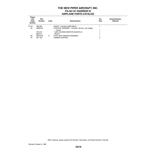 Aviation Part (85299-05) — Piper PA-28-161 Warrior Aviation Part (85299-05) — Piper PA-28-161 Warrior