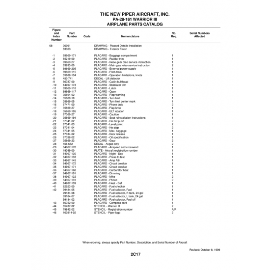 Aviation Part (84967-133) — Piper PA-28-161 Warrior Aviation Part (84967-133) — Piper PA-28-161 Warrior