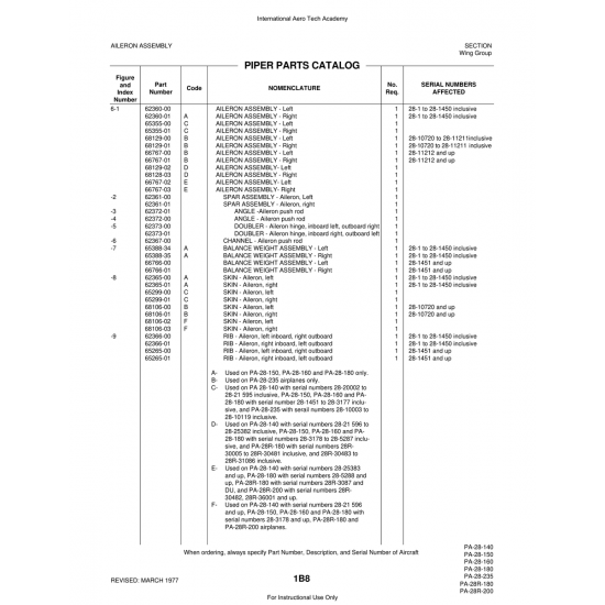 Aviation Part (62365-01) — Piper PA-28 Cherokee Aviation Part (62365-01) — Piper PA-28 Cherokee