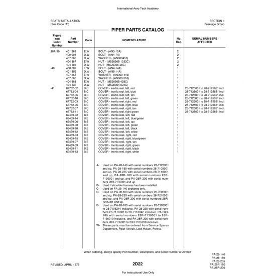 Aviation Part (69439-15) — Piper PA-28 Cherokee Aviation Part (69439-15) — Piper PA-28 Cherokee