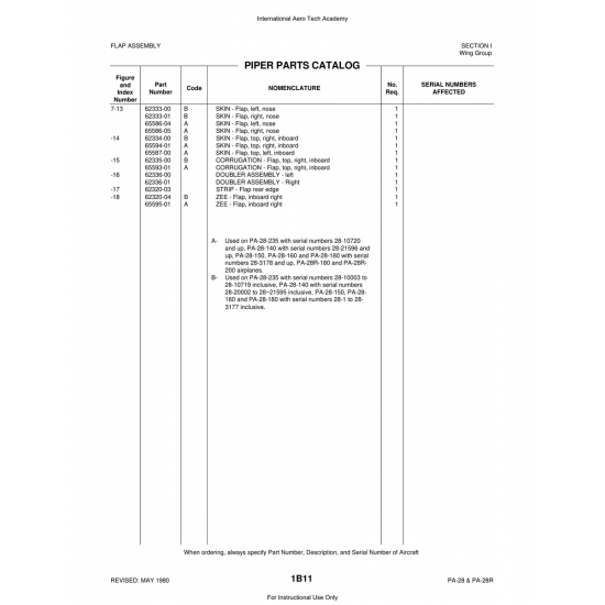 Aviation Part (62333-00) — Piper PA-28 Cherokee