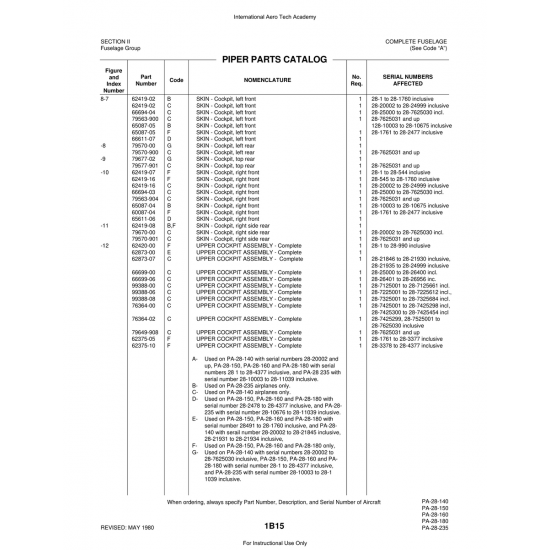 Aviation Part (66611-07) — Piper PA-28 Cherokee Aviation Part (66611-07) — Piper PA-28 Cherokee