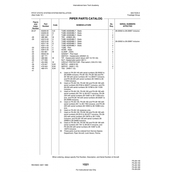 Aviation Part (63209-00) — Piper PA-28 Cherokee