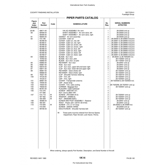 Aviation Part (79783-02) — Piper PA-28 Cherokee Aviation Part (79783-02) — Piper PA-28 Cherokee